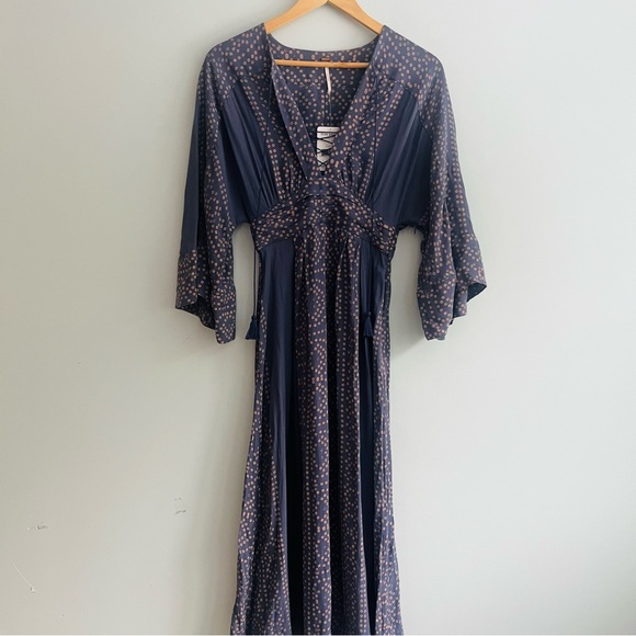 Free People NWT Modern Kimono Maxi Dress Size 0 XS Blue - Picture 3 of 16
